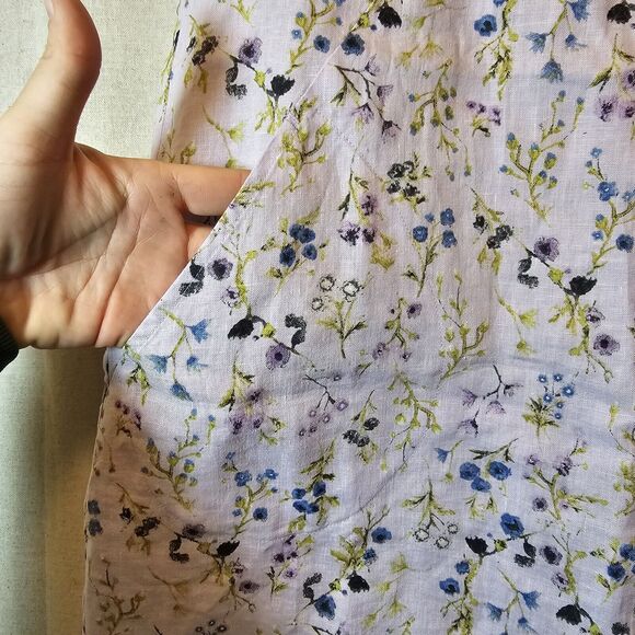 J Jill Love Linen Lilac Purple Floral Shift Dress Romantic Pockets Small Petite - Picture 5 of 12